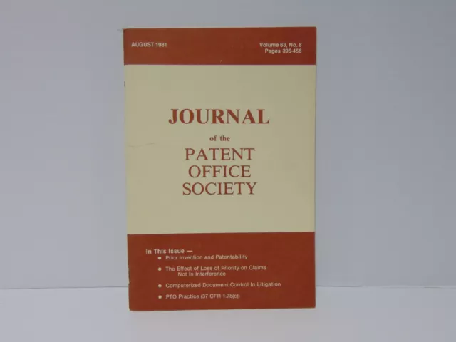 Journal Of The Patent And Trademark Office Society Journal Vol 63 No 8 Aug 1981