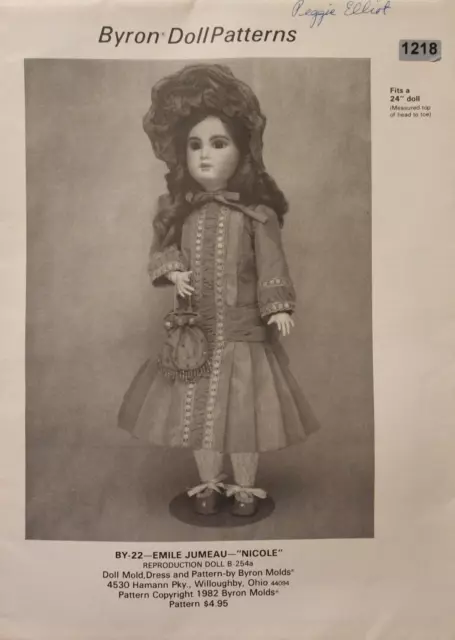 Vintage Byron Doll Pattern Doll Clothing 24 Inch Victorian Child Dress 1218