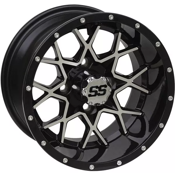 Black w/Machined 12x7, 4/4, 3+4 Ocelot E124 Golf Cart Wheel - 847-127124-02