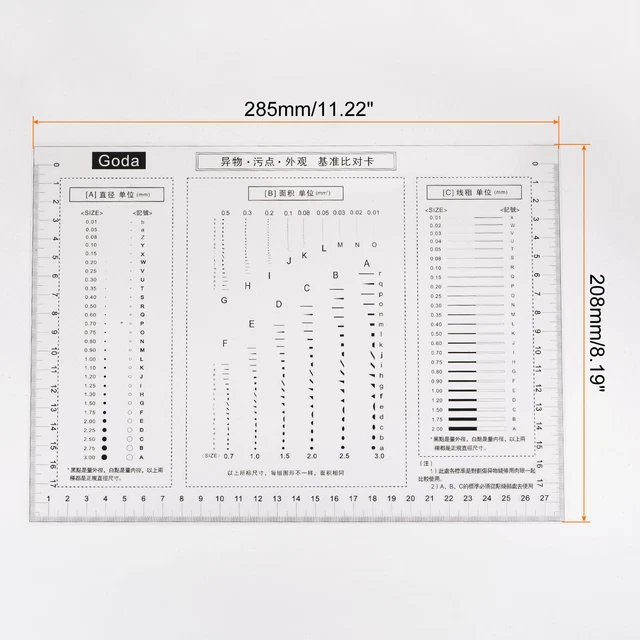 TABELLA STIMA DIMENSIONI SEC ad alta precisione 27 x 17 cm pellicola ...