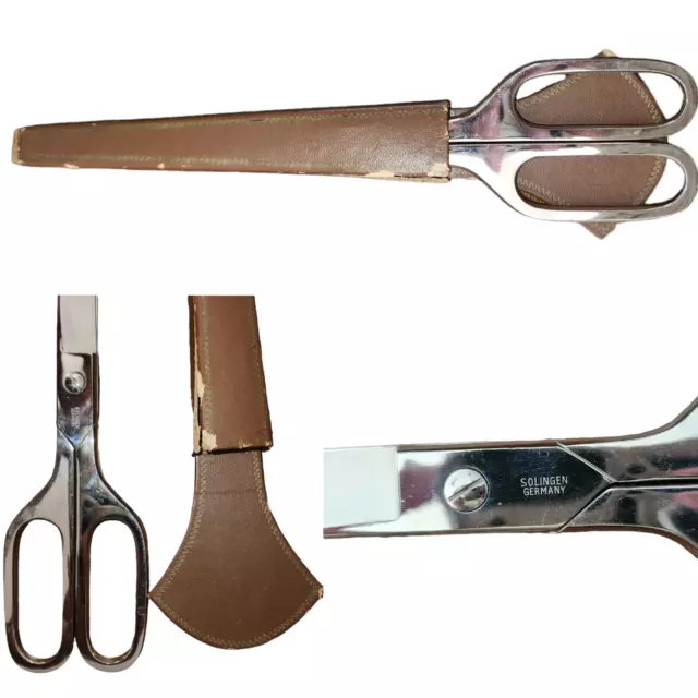 Vtg Solingen Germany Stainless Scissors In Leather Sheeth 8.25" New Oldstock