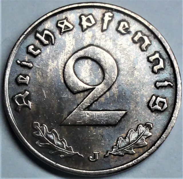 Drittes Reich - 2 Reichspfennig 1939 J - Reichsadler - vz /xf