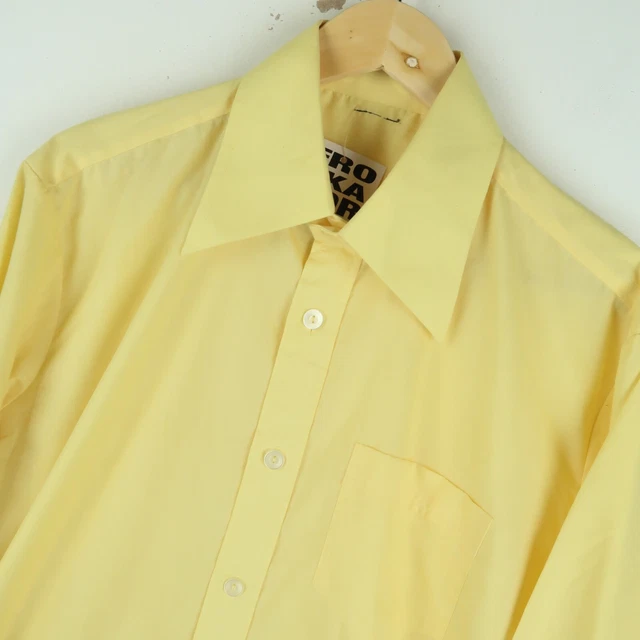 Camicia Uomo Vintage anni '70 Giallo Collare Pugnale Disco TAGLIA L/XL (M484)