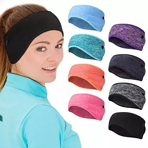 8 Pieces Ear Warmer Headbands with Buttons Fleece Muffs Headband Various Colors