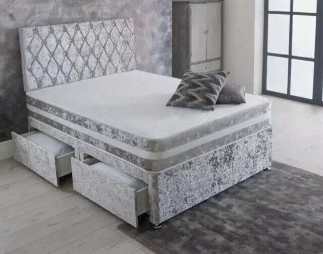CRUSHED VELVET DIVAN Base Bed Included Headboard £240.00 PicClick UK