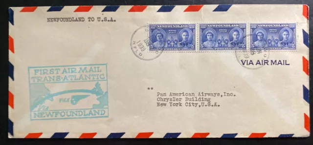 1939 Botwood Newfoundland First Flight Cover FFC airmail To New York USA PAA