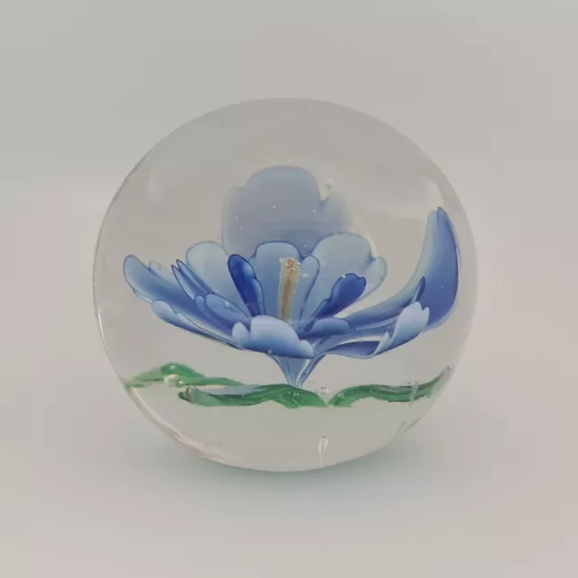 Paperweight Small Blue Flower 5.3cm Tall Vintage Art Glass VGC