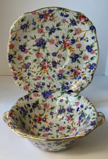 Royal Winton CHINTZ OLD COTTAGE Soup Bowl Set Grimwades Stoke on Trent Flora VTG