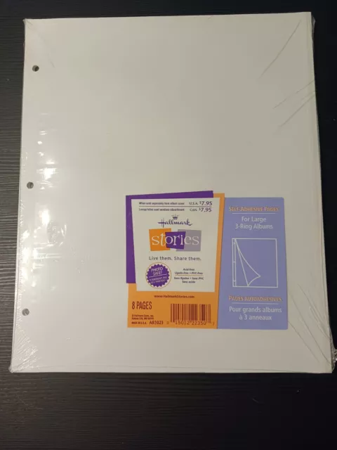 Hallmark AR1023 Self-Adhesive Large 3 Ring Album Refill 8 Pages NEW SEALED PACK