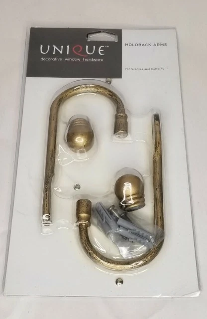 Unique Decorative Window Hardware Holdback Arms NIP - Distressed Gold Color