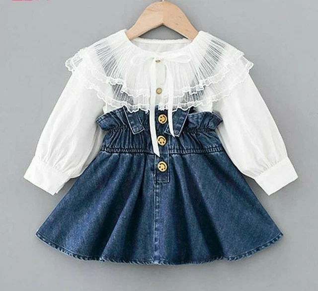 Bambini Jeans Cinghie Abiti per Maniche Lunghe Vestiti Dolce Principessa