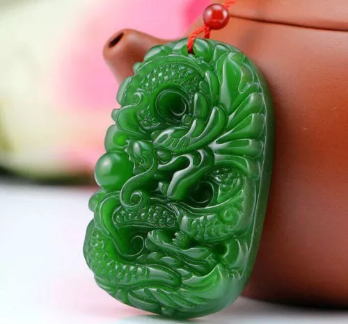 100% Natural green Chinese Hetian Jade 100% Hand-carved dragon Pendant