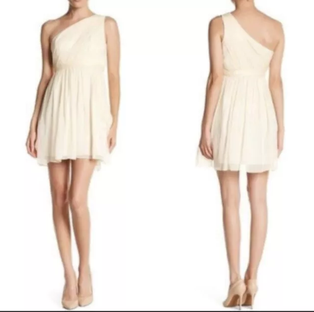 NWT J. Crew Cream One-Shoulder Kylie Silk Chiffon Formal Dress Size 18 Wedding