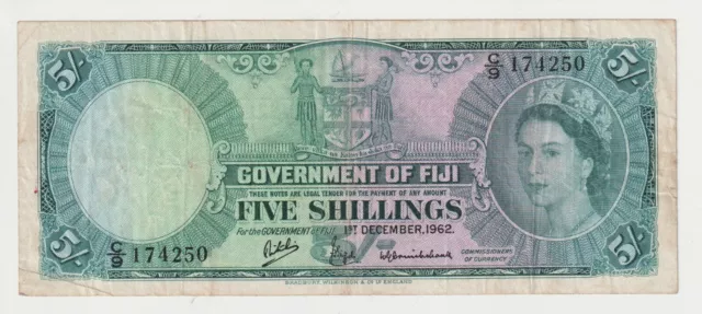 1962 Fiji 5 Five Shillings Banknote - P# 51c - Fine - # 31820