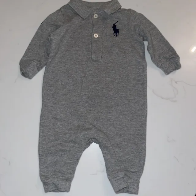 ralph lauren baby romper suit aged 3 months grey