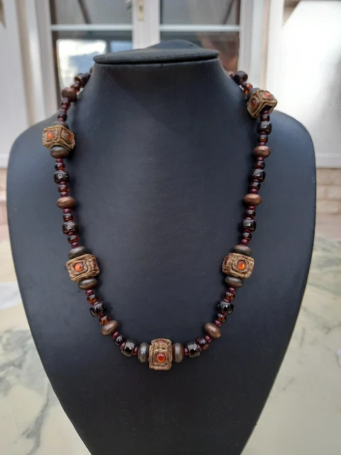 Collier Sautoir Vintage Attribué à Henry Perichon - Perles En Talosel Et Verre - Multicolore