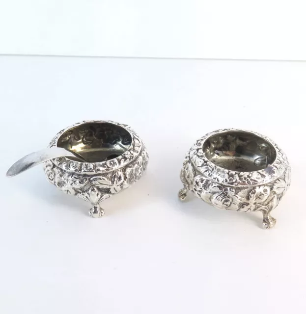 Pair of Stieff Sterling Silver Repousse Salt Cellars 3
