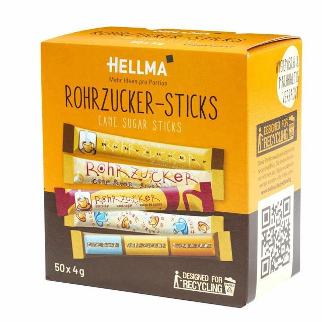 Bastoncini di zucchero di canna Hellma, porzione di zucchero, zucchero gastrofine, 50 porzioni da 4...