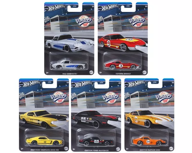 2024 Hot Wheels Vintage Racing Club Set of 5 1:64 Scale Diecast Cars, HRT81-956B