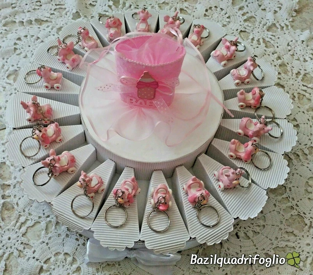 Torta Bomboniere Compleanno Con 20 Portachiavi Cagnolini - 20 Fette Con Confetti - Decorazione Festa Animaletti - 3