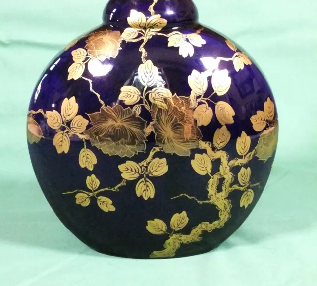 1900 Gustave ASCH & Ste Radegonde grand vase gourde bleu décor à l'or fin