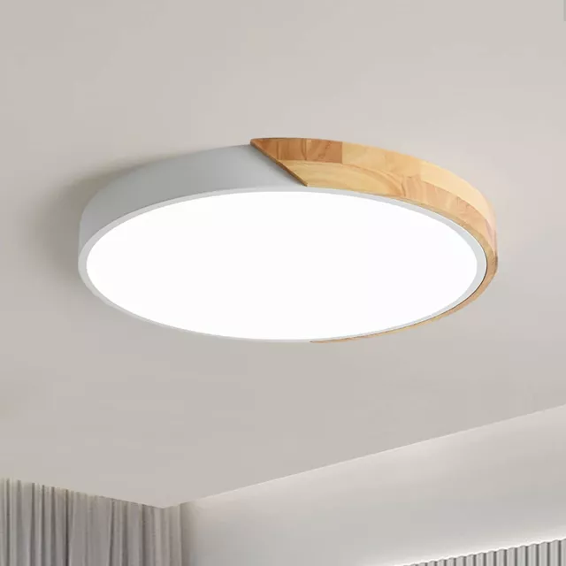 LED Deckenleuchte Holz 36WØ40cm Warmliches 3000K Rund Deckenlampe Weiß