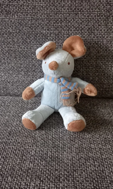 B6 DOUDOU PELUCHE SOURIS BLEU ECHARPE GRAINE D'EVEIL 24/28cms doux