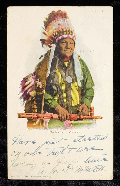 1905 Chief No Neck Native American Indian Antique Post Card - Hunkpapa Sioux