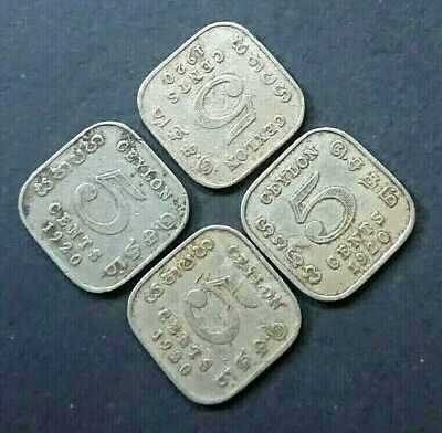 1912,1920,1926 Rare  Ceylon Old Coins Five 5 Cents With King George V Co & Ni