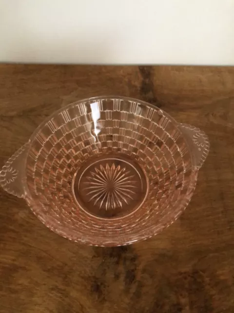 Pink Depresion Glass Bowl with two Handles.