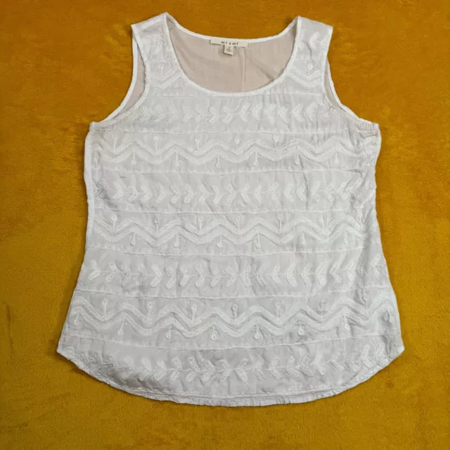 Womens Mi Ami Sleeveless Embroidered Blouse White S Tank Top 100% Rayon