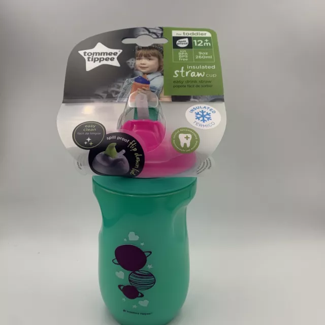 Tommee Tippee Insulated Straw Sippy Cup - 12+  Out Of This World 9oz - Teal -NIP