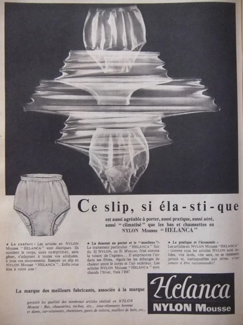 Publicité 1955 Helanca Ce Slip Si Élastique Nylon Mousse - Advertising