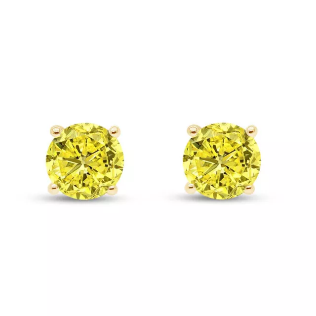 6MM Canary Simulated Diamond Stud Earrings 14k Yellow Gold Plated 925 Silver