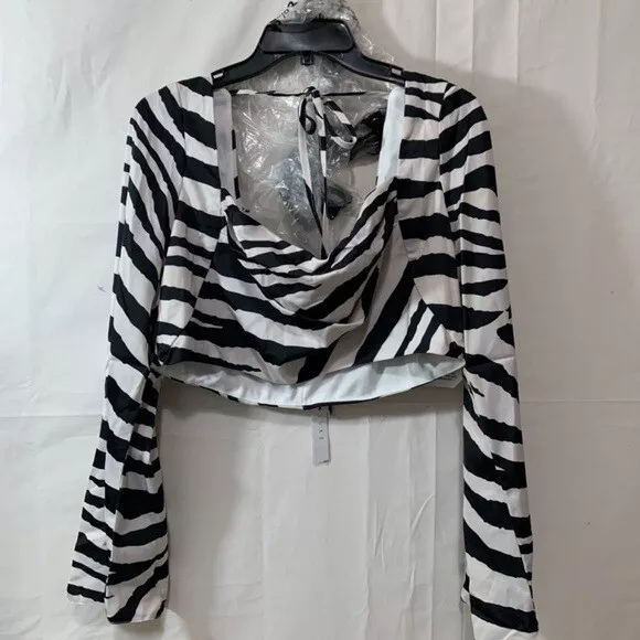 ASOS LUXE Womens NWT matching long sleeve cowl front top in zebra print Size 10