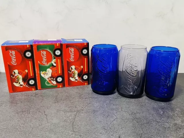 Juego de 3 latas de Coca-Cola con forma de vaso bicolor Vintage de 12 oz...
