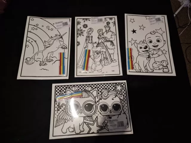 4 x Large Velvet Colouring Picture Boards & Felt Tip Pens Kids Art & Craft  50x38