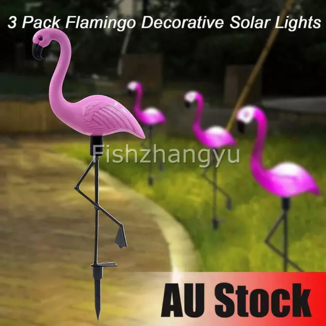 3 in Set Solar Powered Flamingo Lawn Lamp Stake Landscape Lights Garden Decor