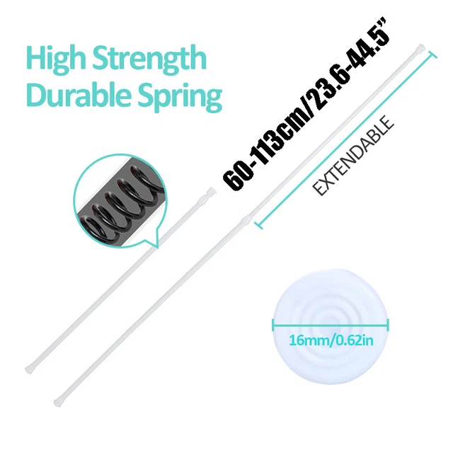 6Pcs White Tension Rod Spring Curtain Rods 16 to 45 Inch Expandable Curtain Rod 2