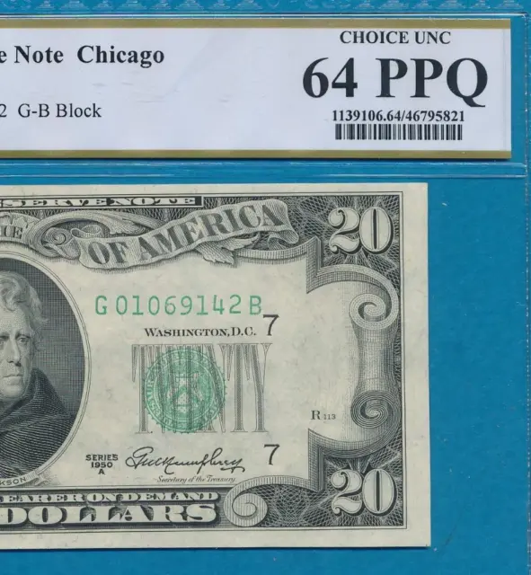 $20. 1950-A  Chicago  District Frn  Beautiful Pcgs Choice New 64Ppq