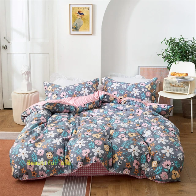 GREY FLOWER DOUBLE/QUEEN/KING/SINGLE Bed Quilt/Doona/Duvet Cover Set