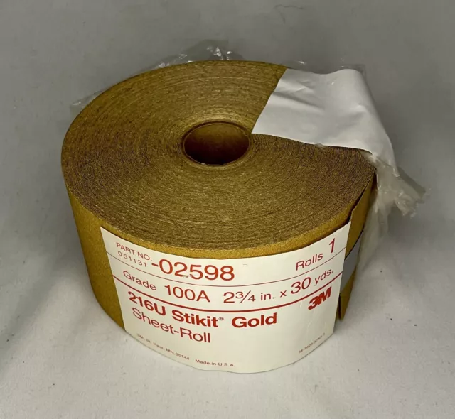 3M 216U Stikit Gold # 051131 - 02598, Grade 100A, 2.75 inches x 30 yards Roll