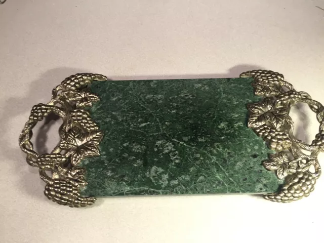 Green Marble Cutting Cheese Tray with Grape Design Handles with Godinger Label