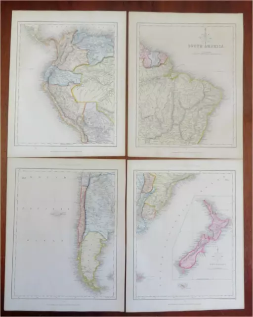 South America Brazil Peru Chile New Zealand c. 1850 Archer four sheet map