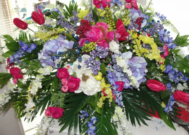 Rainbow Color All Cancers Memorial Spray Silk Cemetery Grave Pillow Saddle Frame 2