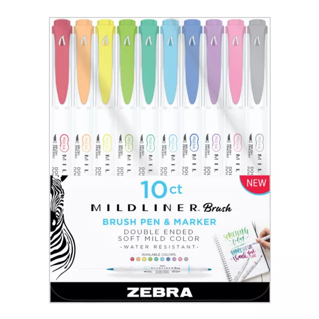 Zebra Mildliner Brush Double Ended Artist Pen & Markers - Set of 10 Colours