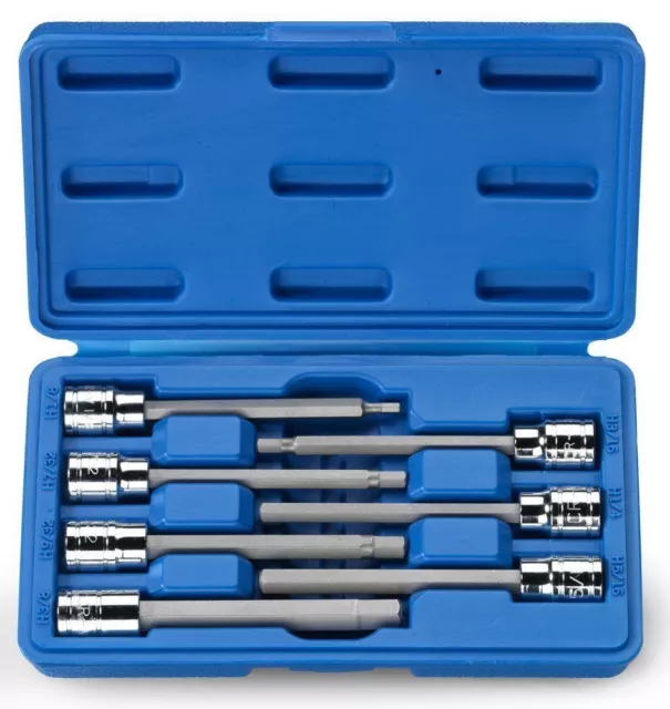 3/8 7pc METRIC Extra Long Hex Allen Bit Socket Set with Case