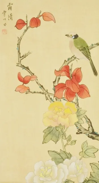CHINESE PAINTING HANGING SCROLL China 53.1" Picture Bird Flower From Japan c374 3