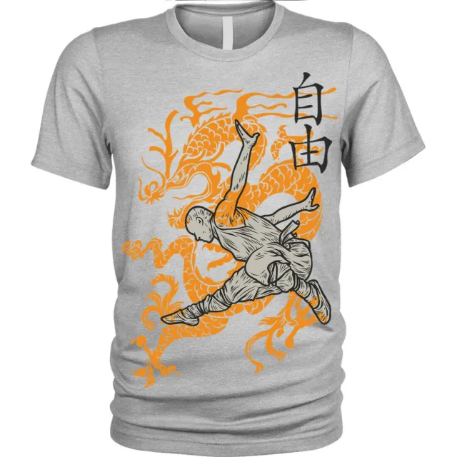 T-shirt Warrior Monk Kung Fu combattimento buddista zen drago fiammeggiante unisex uomo