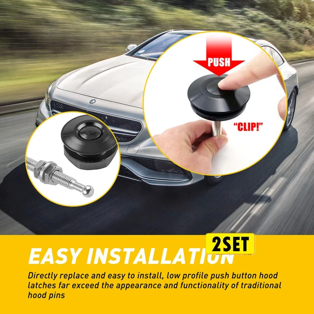 2set Auto Push Release Button Car Quick Bonnet Pins Hood Lock Clip Latch Bumper